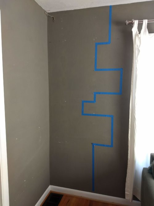 shelving unit mapped using painter's tape